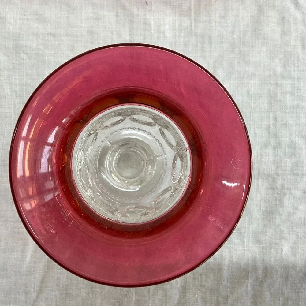 Vintage Cranberry Kings Crown Indiana Glass Cordial Liqueur Glasses Thumbprint 4